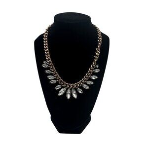 Rose Gold-Tone Chunky Chain Necklace With Clear Crystal Teardrop Accents